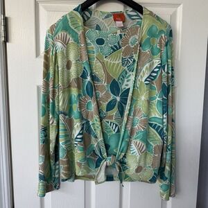 Hearts of Palm Women's 2-piece XL Top & L Cardigan Green Tropical Beach Hawaiian